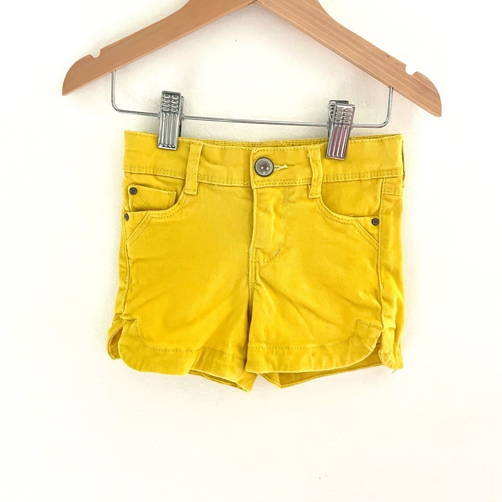3/$20💥Okaidi Bright Yellow Shorts, Brushed Cotton Denim, Front & Back Pockets